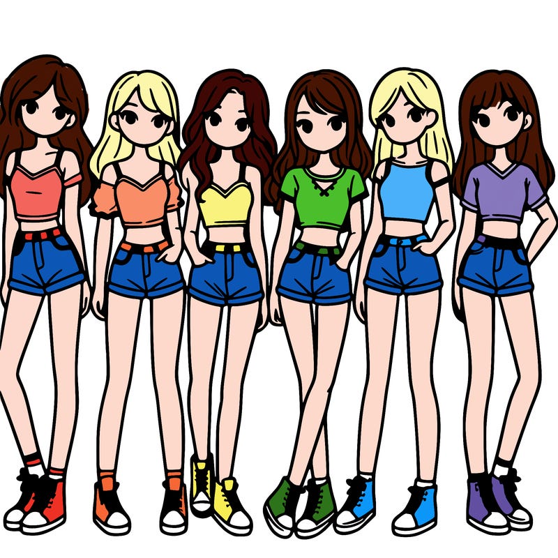 a group of girls wearing crop tops and shorts