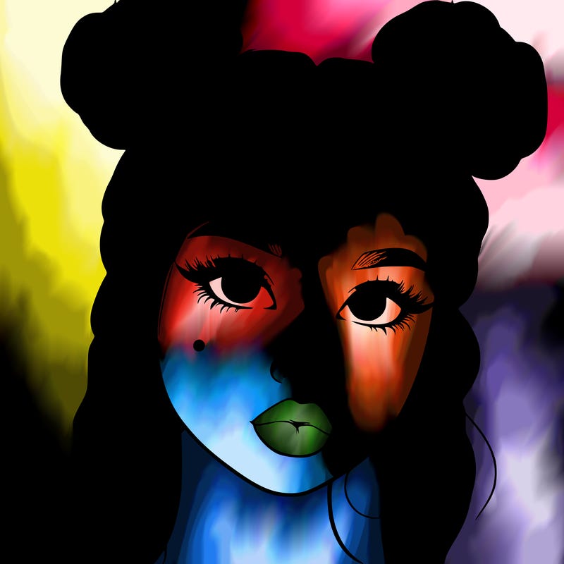 realistic girl with two buns on her hair and lips