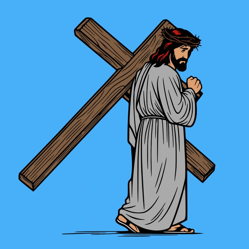 jesus holding the cross on the back