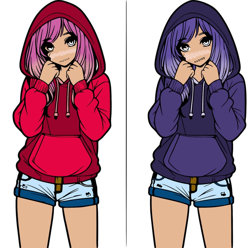 realistic girl in shorts and hoodie