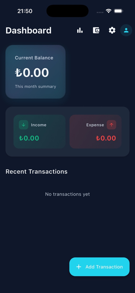 vaultify -safe - Dashboard of the Vaultify -safe app showing current balance, income, and expense trackers.