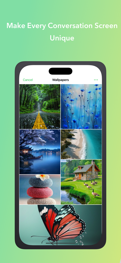 Una selección de fondos de pantalla escénicos para personalizar las pantallas de conversación en Magic Call Pro Voces IA.