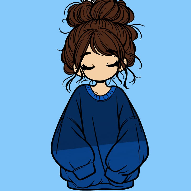girl with baggy sweatshirt and messy bun
