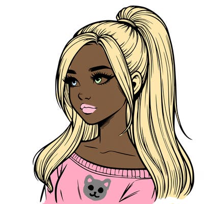 realistic girl with a high ponytail