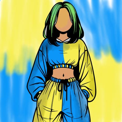 realistic girl faceless with baggy pants and a crop top