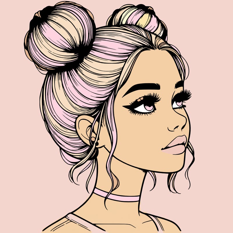 realistic girl with buns on the top of her head