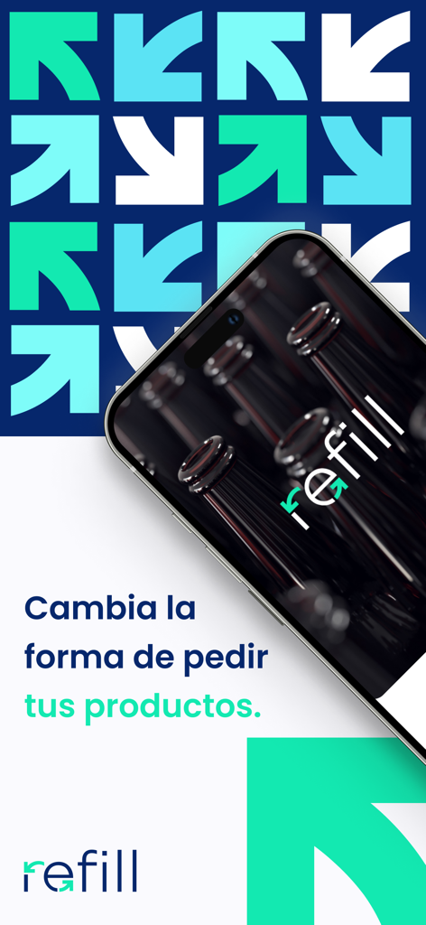 Pantalla de inicio de la aplicación móvil Refill para pedidos de bebidas B2B y gestión de inventario