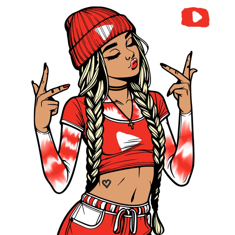 realistic teenage girl with braids and a beanie and crop top doing 🫶🏼