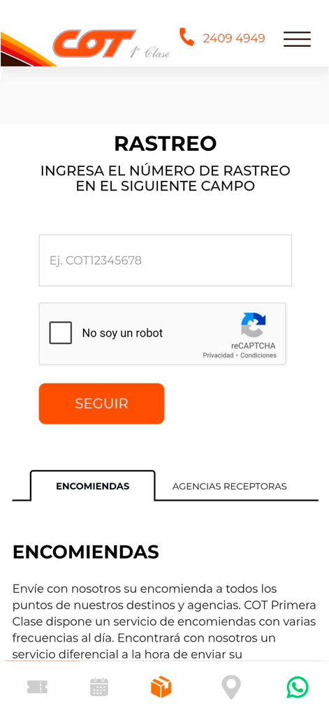 COT mobile app tracking screen for parcels and shipments
