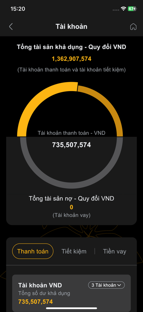 BAC A BANK Mobile Banking - BAC A BANK Mobile Banking account summary screen showing total assets and balance in VND