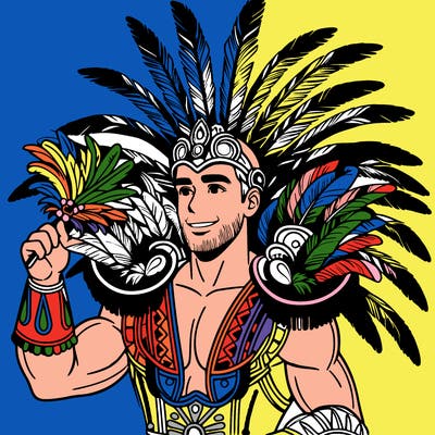 a realistic man  in the carnaval of rio with a carnival costume from brazil with feathers