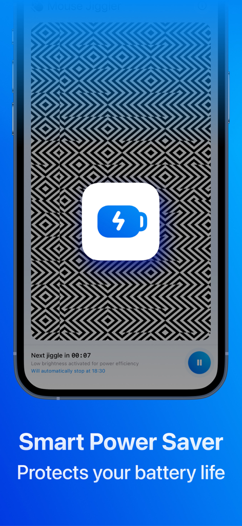Mouse Jiggler – Cursor Mover - Mouse Jiggler app screenshot showcasing the Smart Power Saver battery protection feature