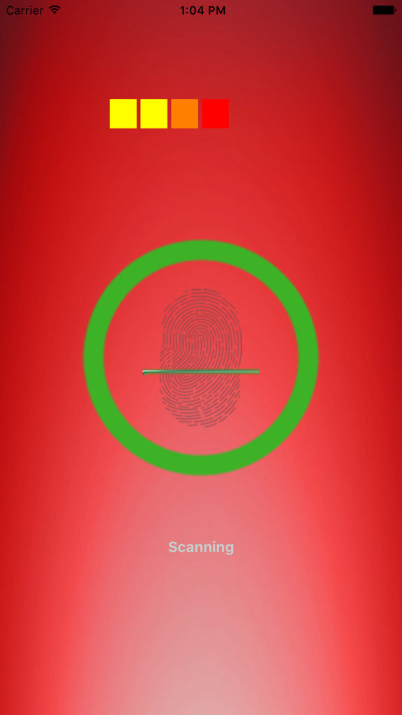 Um ícone de impressão digital dentro de um círculo verde com uma linha de scan sobre um fundo vermelho