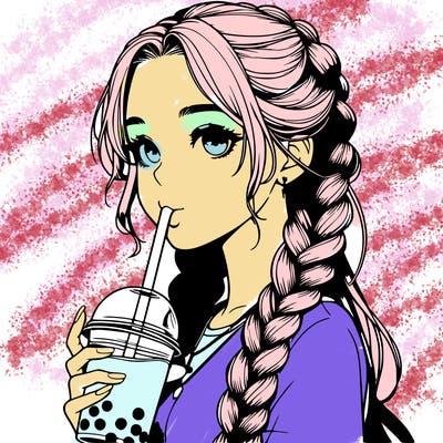 realistic girl with braided hair drinking boba