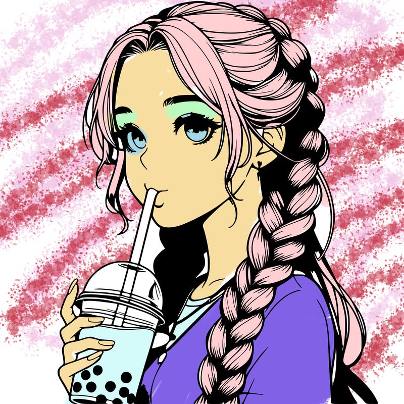 realistic girl with braided hair drinking boba