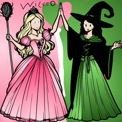 detailed realistic split of a princess and a witch