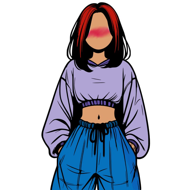 realistic girl faceless with baggy pants and a crop top