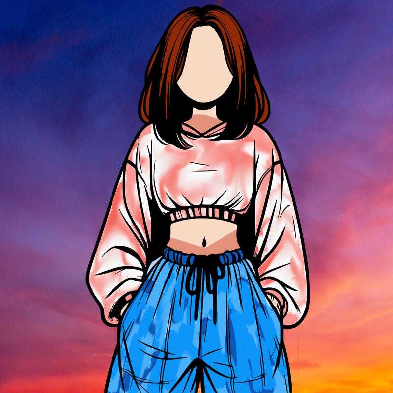 realistic girl faceless with baggy pants and a crop top