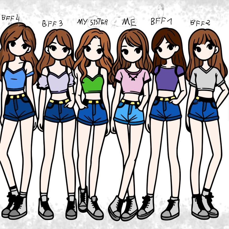 a group of girls wearing crop tops and shorts