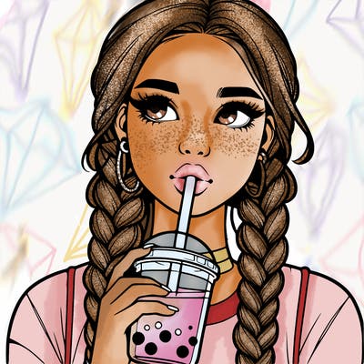 realistic girl with braided hair drinking boba
