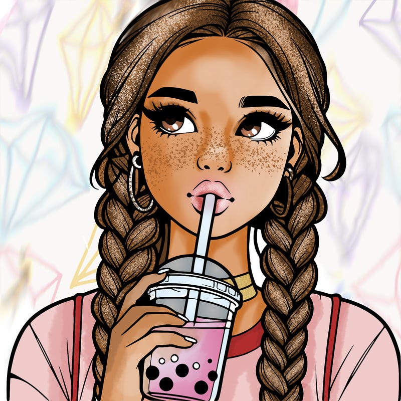 realistic girl with braided hair drinking boba