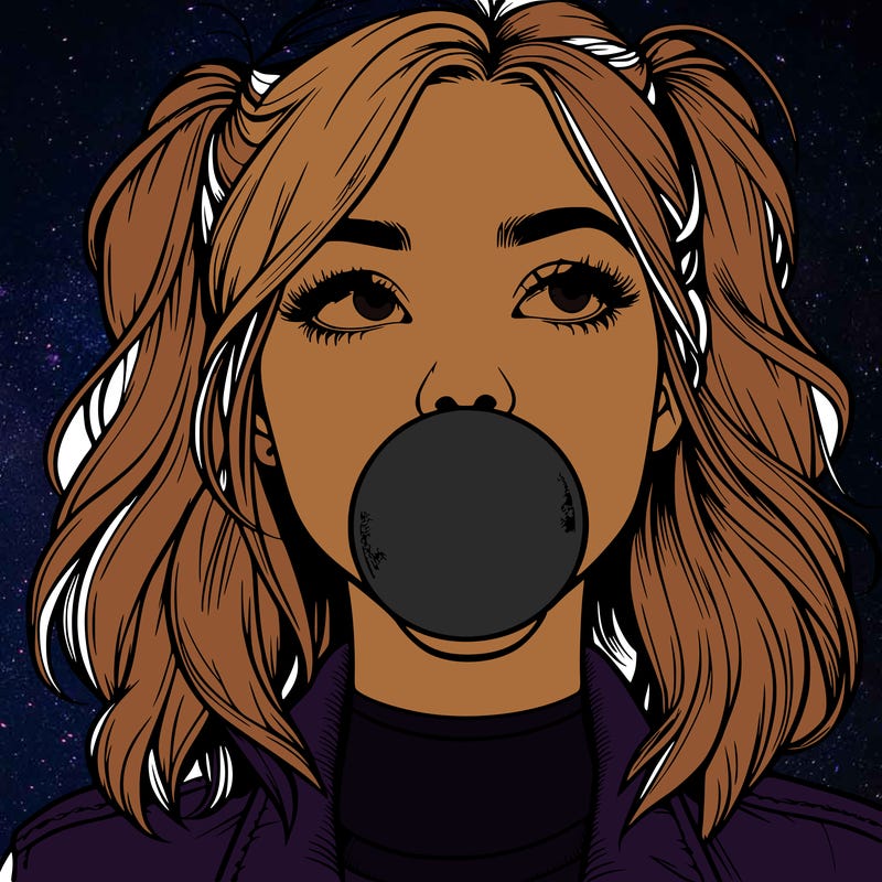 realististic girl blowing bubble -gum