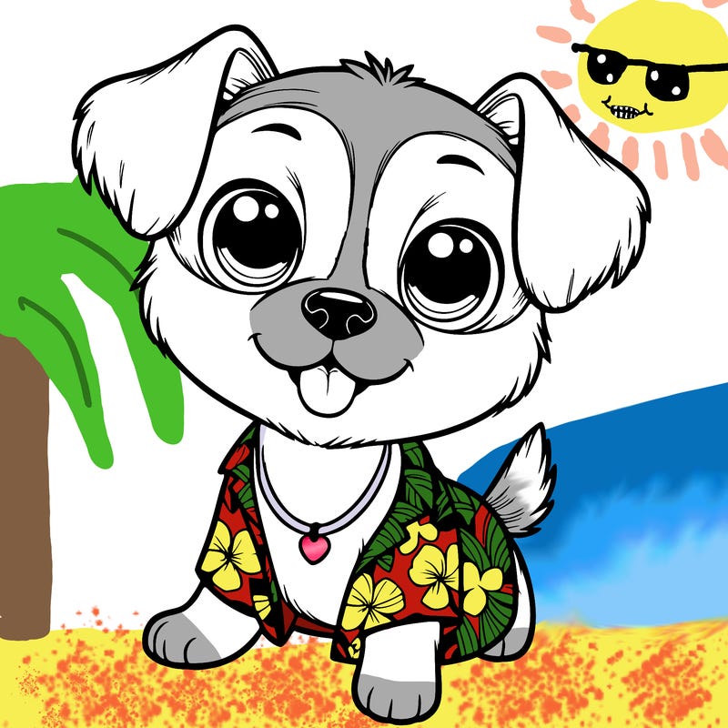 a cute dog with an hawaiian outfit realistic