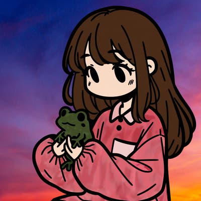 girl with long hair and a oversized shirt. and she is holding a frog