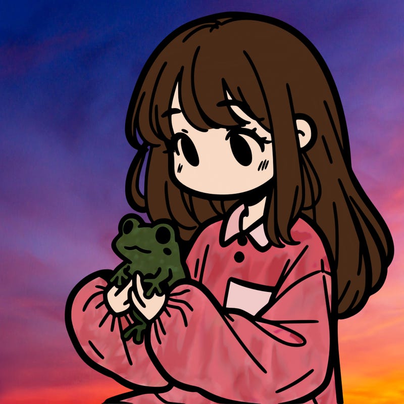 girl with long hair and a oversized shirt. and she is holding a frog