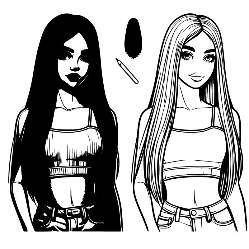 realistic girl with long straight hair and a crop top