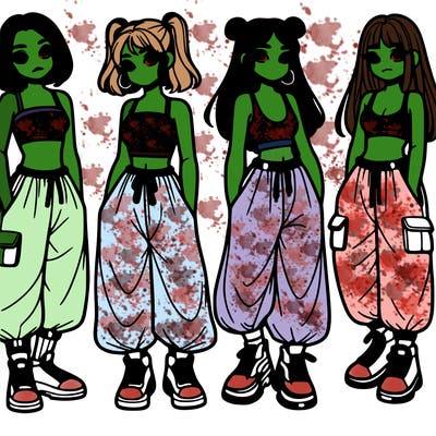 girls with crop top with baggy pants