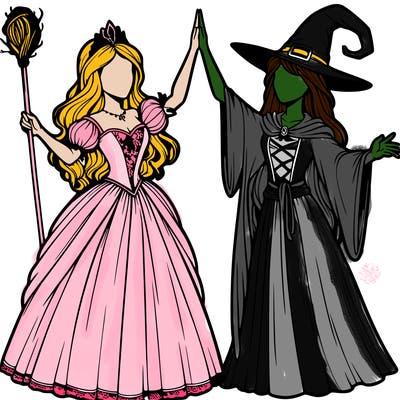 detailed realistic split of a princess and a witch