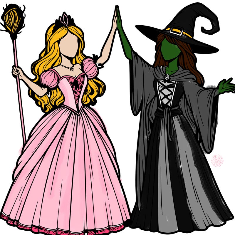 detailed realistic split of a princess and a witch