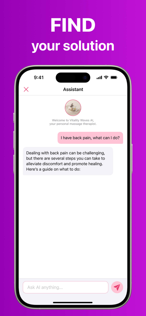 Vibration Massagerㅤ - AI wellness assistant in the Vibration Massager app providing advice for back pain relief