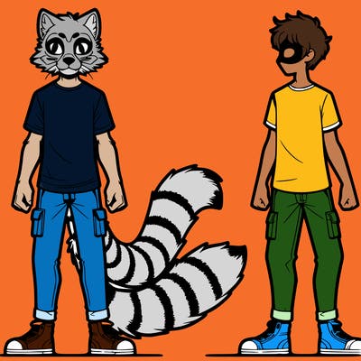 a therian an human wearing a animal mask and tail