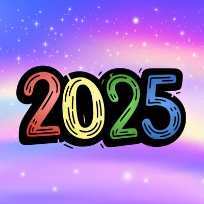 one line scrawled numbers sketch design “2025”