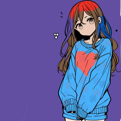 manga teen girl  in a sweater and baggy pants