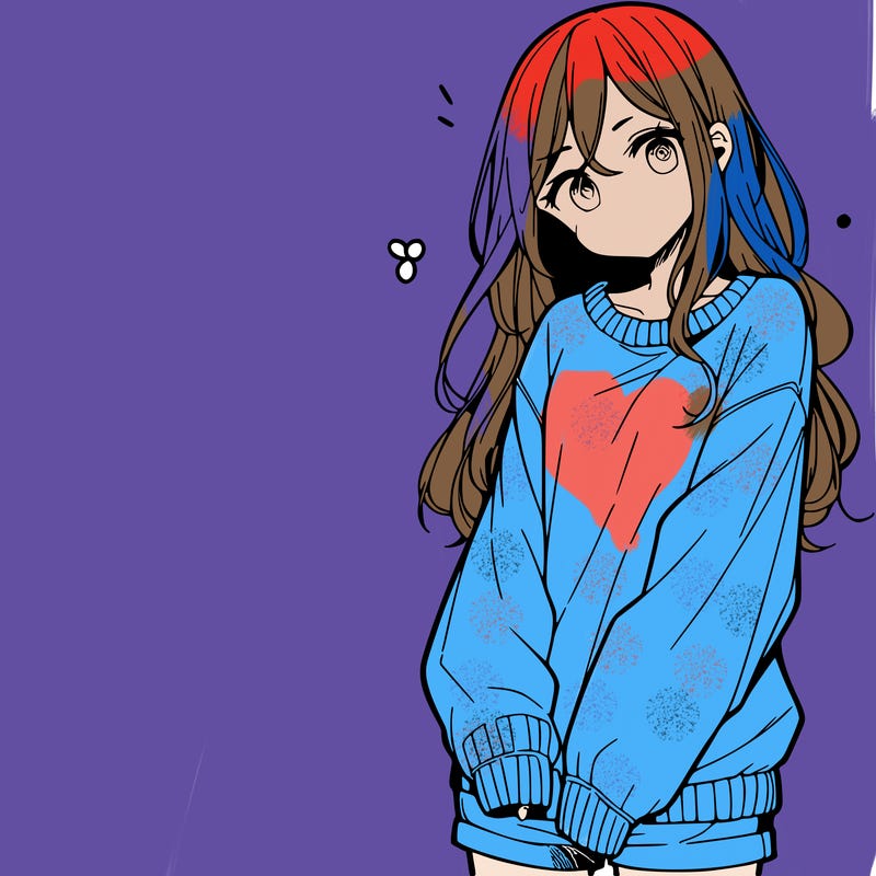 manga teen girl  in a sweater and baggy pants