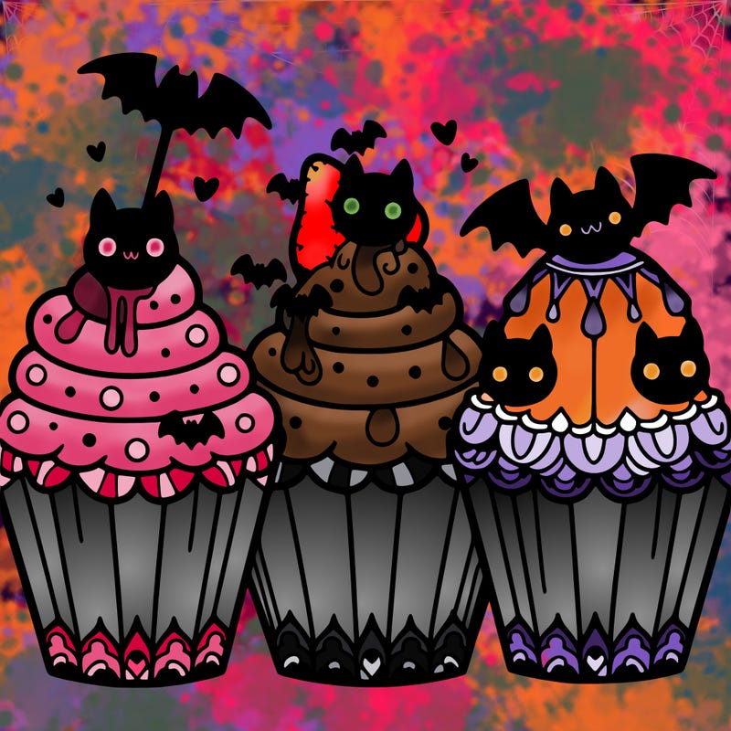 cute gothic cupcakes with bat food decor