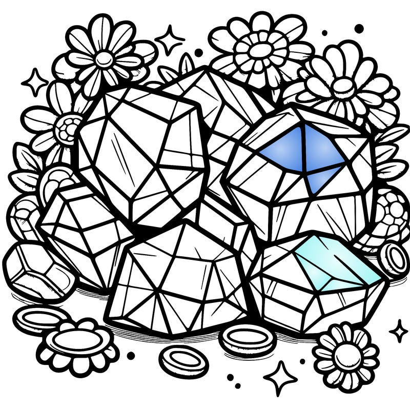 pile of gems with flowers around it