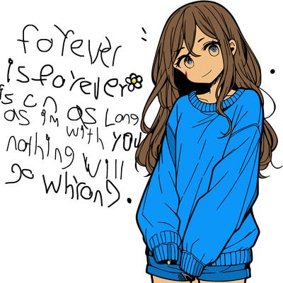 manga teen girl  in a sweater and baggy pants