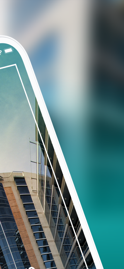 RAKEZ - RAKEZモバイルアプリ。ラスアルハイマのモダンな企業ビルが表示されています。