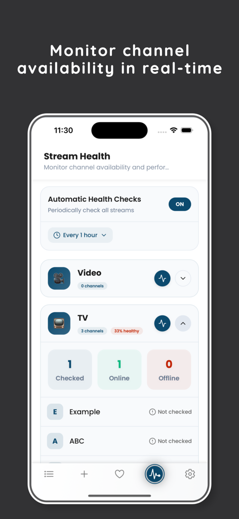 Darato Player - Real-time stream health and channel availability monitoring dashboard in Darato Player