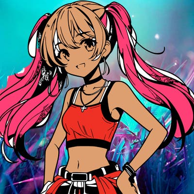 anime girl wearing crop top