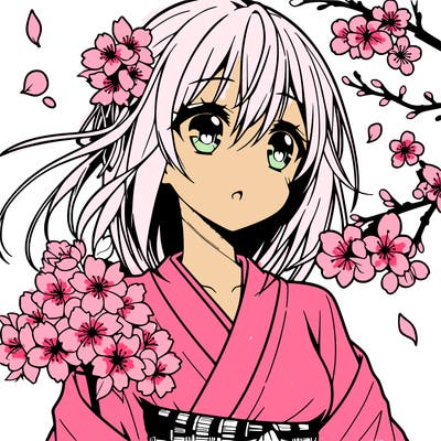 anime girl with cherry blossoms