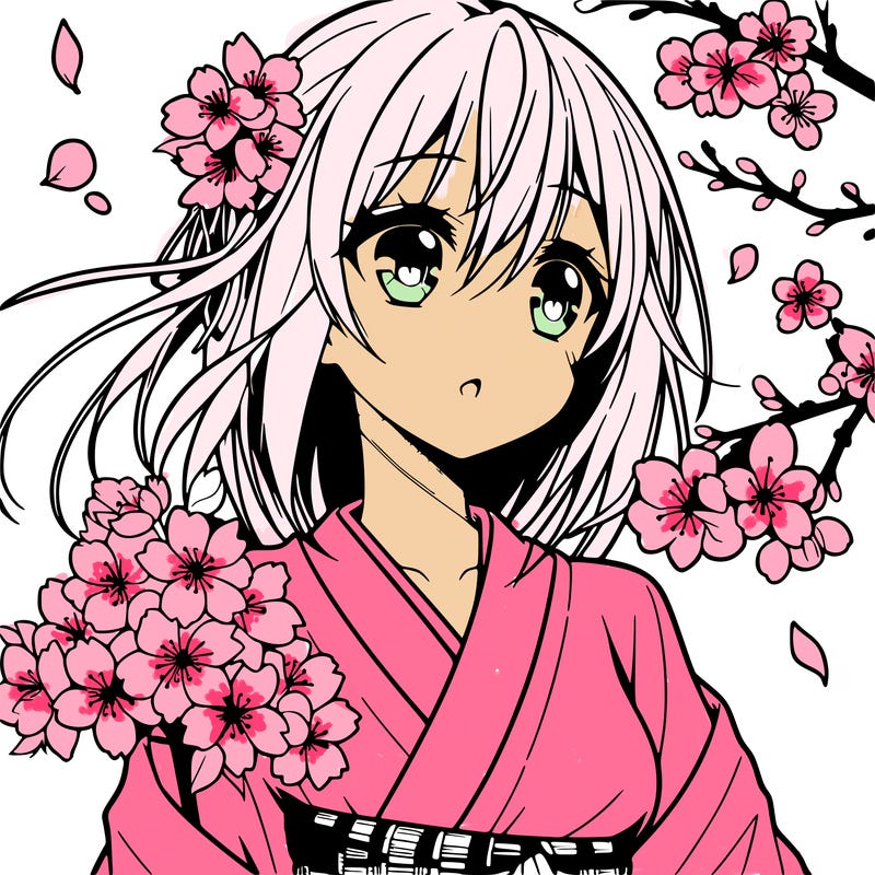 anime girl with cherry blossoms