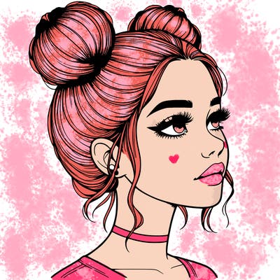 realistic girl with buns on the top of her head
