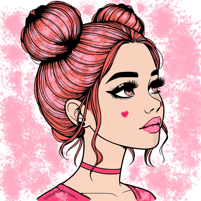 realistic girl with buns on the top of her head