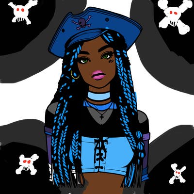realistic girl with box braids a realistic pirate hat and crop top
