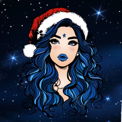 realistic christmas girl with wavy hair and lips